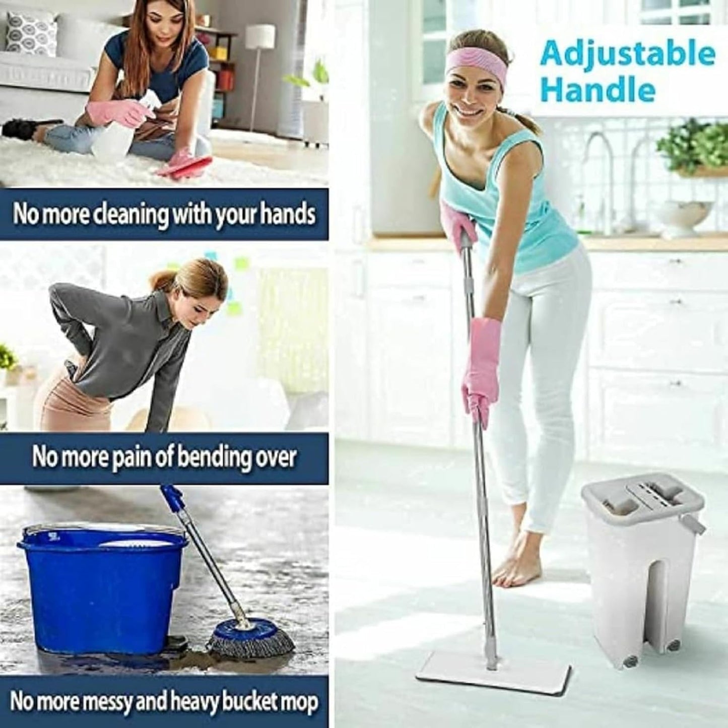 “360° Flat Spin Mop with Bucket & Microfiber Pads
