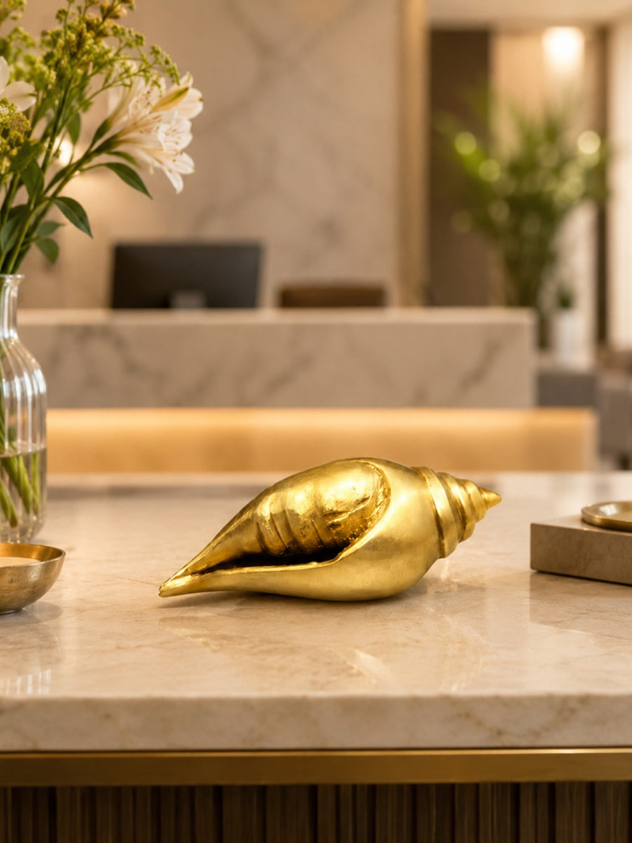Pure Brass Shankh Showpiece for Home Mandir & Vastu Decor