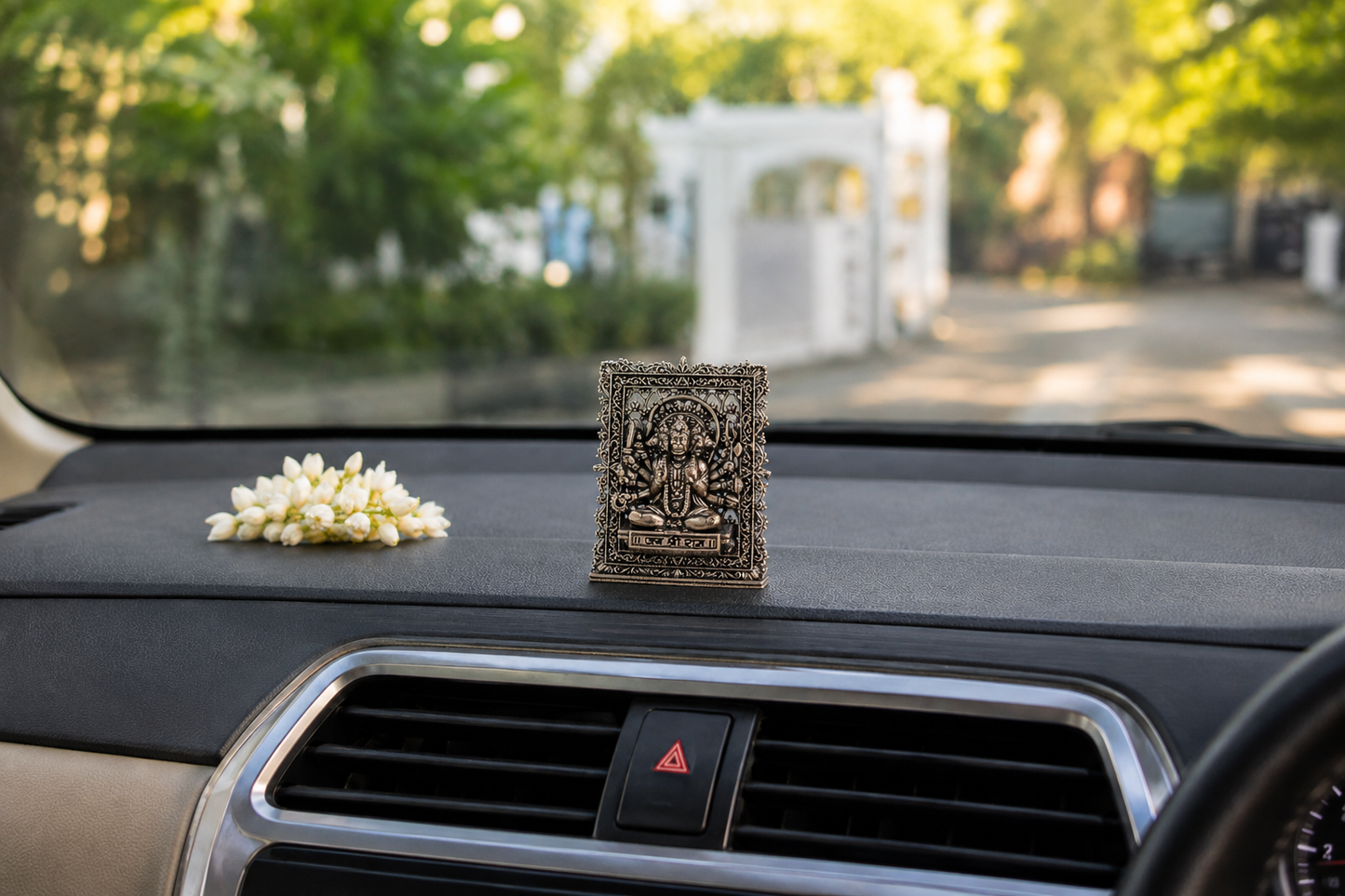Brass Framed Sitting Panchmukhi Hanuman Idol for Car Dashboard (3 Inch)