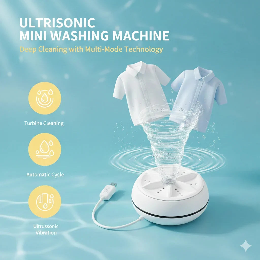TurboSpin™ – Mini Ultrasonic Washer | Silent 360° Micro Agitation | Travel & Delicate Care