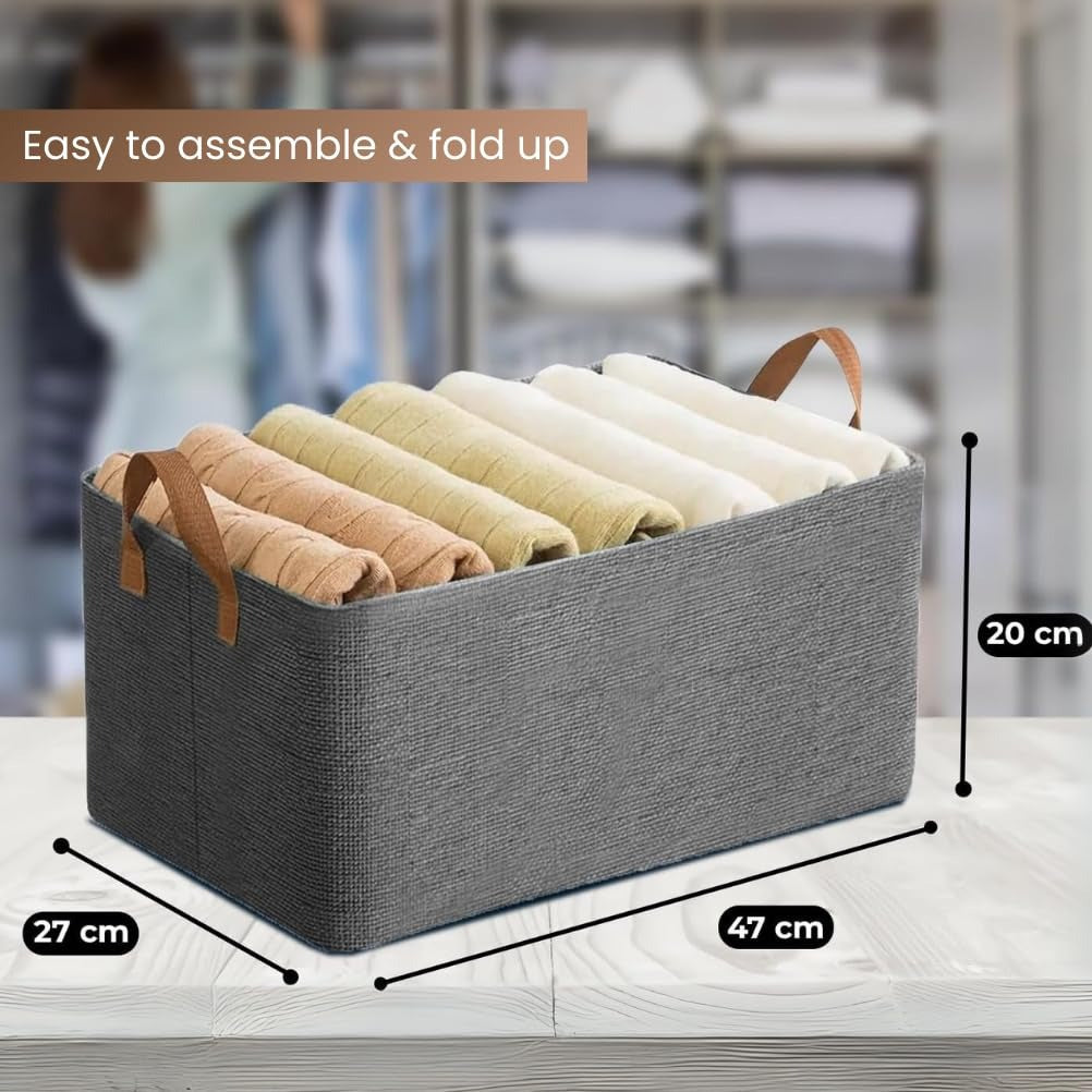 Foldable Fabric Storage Organizers for Clothes, Wardrobe, Shelves, Toys, and Books (Pack of 2)