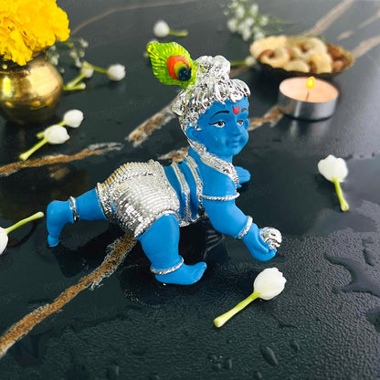 Crawling Laddu Gopal Murti - Silver Plated
