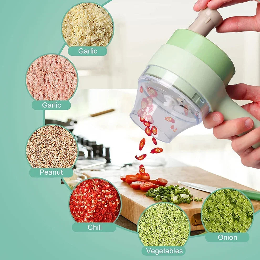 Electric Vegetable Cutter – 4-In-1 Handheld Slicer