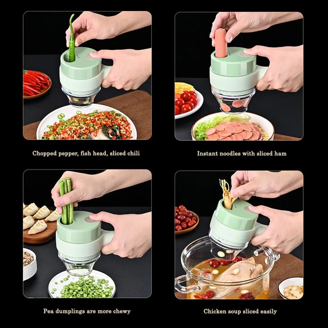 Electric Vegetable Cutter – 4-In-1 Handheld Slicer
