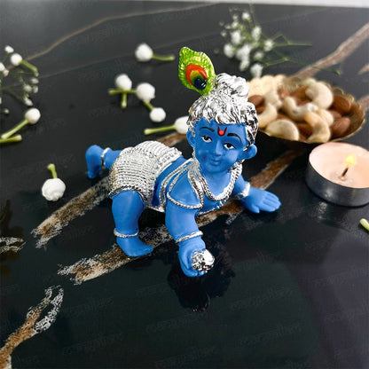 Crawling Laddu Gopal Murti - Silver Plated