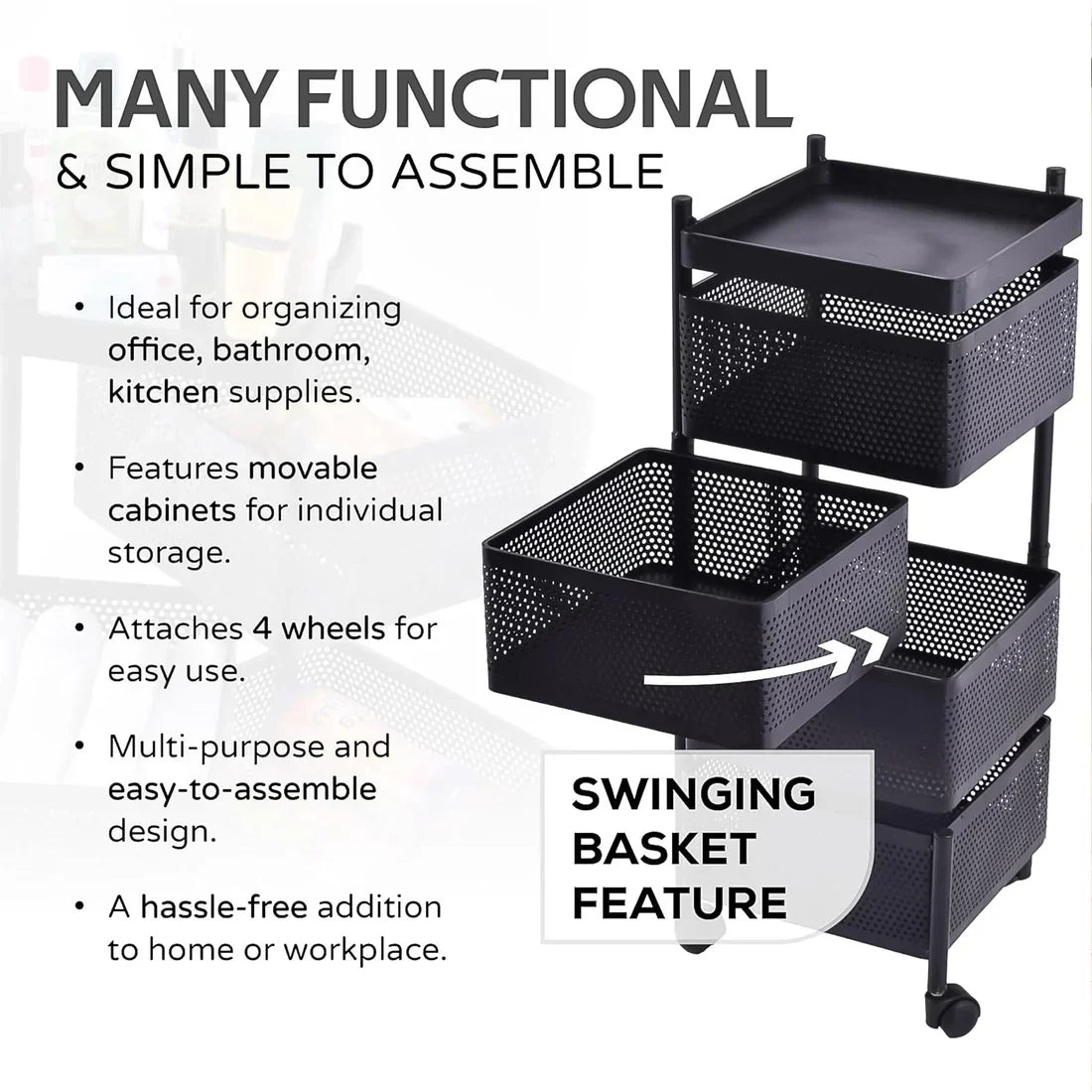 Metal Kitchen Trolley – 4 Layer Durable Storage Rack