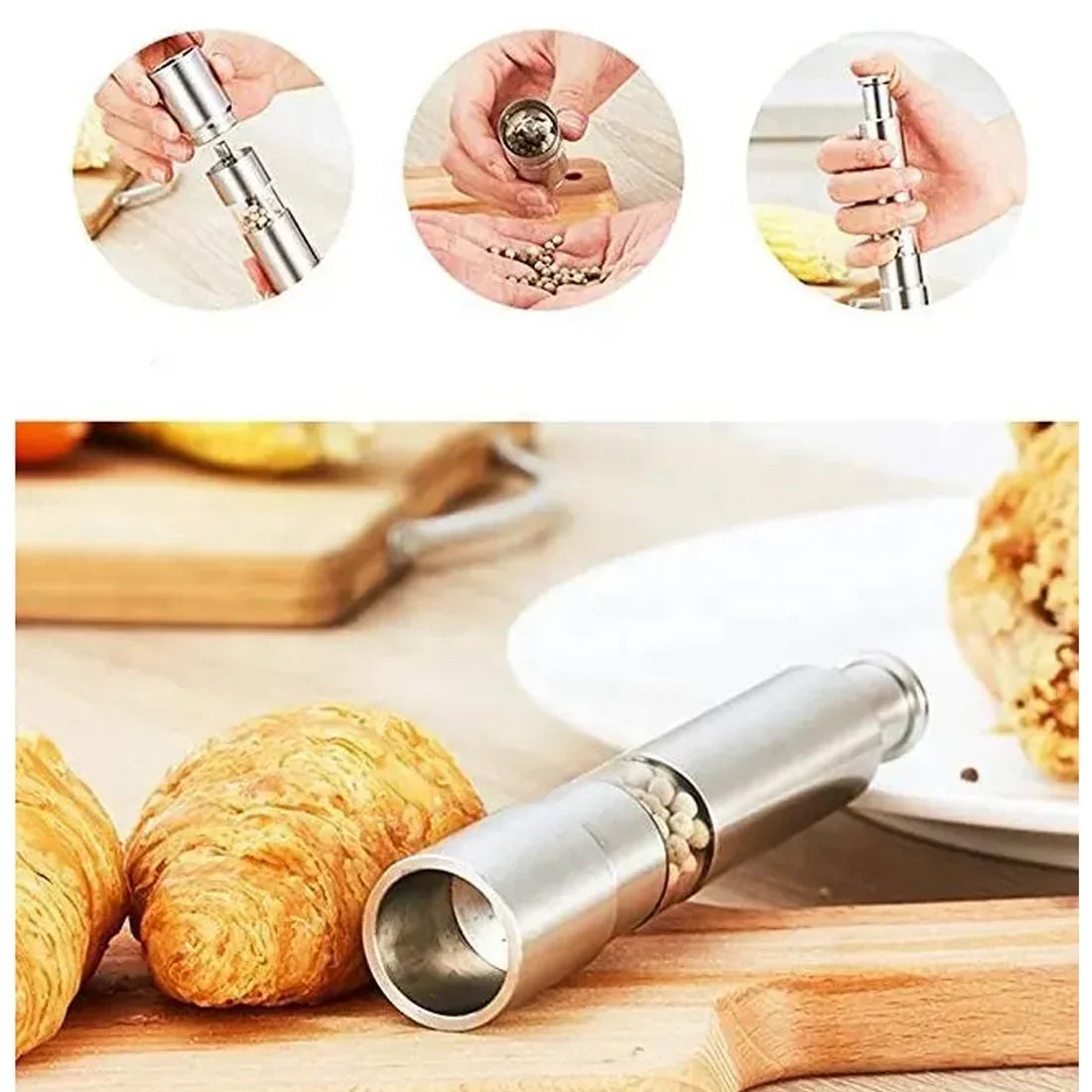 Thumb Press Grinder – Steel Salt & Pepper Mill