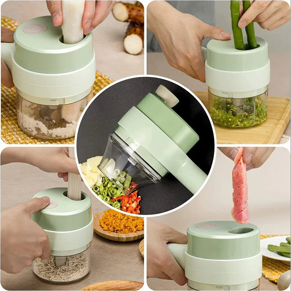 Electric Vegetable Cutter – 4-In-1 Handheld Slicer
