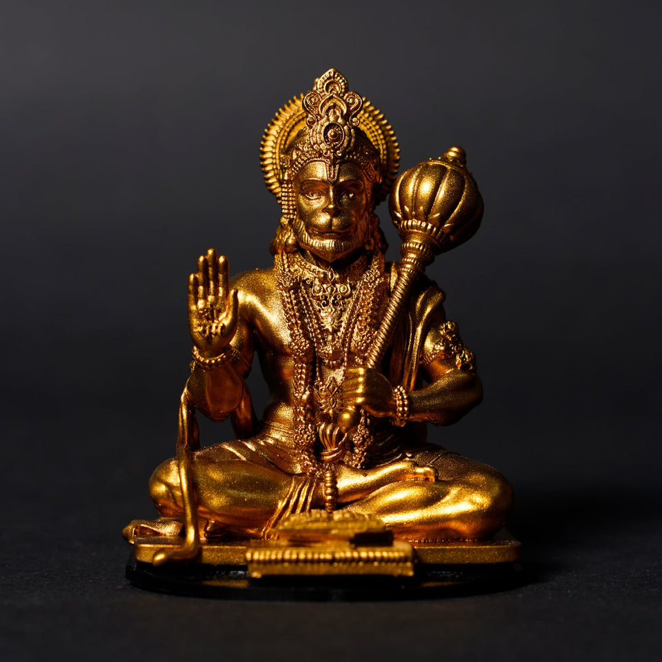 Lord Hanuman Ji — Seated Blessing Idol | Gold Finish | Car Dashboard