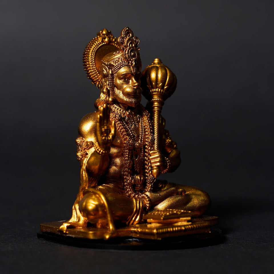 Lord Hanuman Ji — Seated Blessing Idol | Gold Finish | Car Dashboard