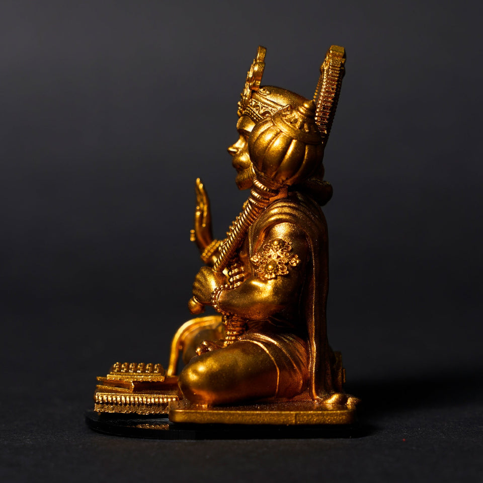 Lord Hanuman Ji — Seated Blessing Idol | Gold Finish | Car Dashboard