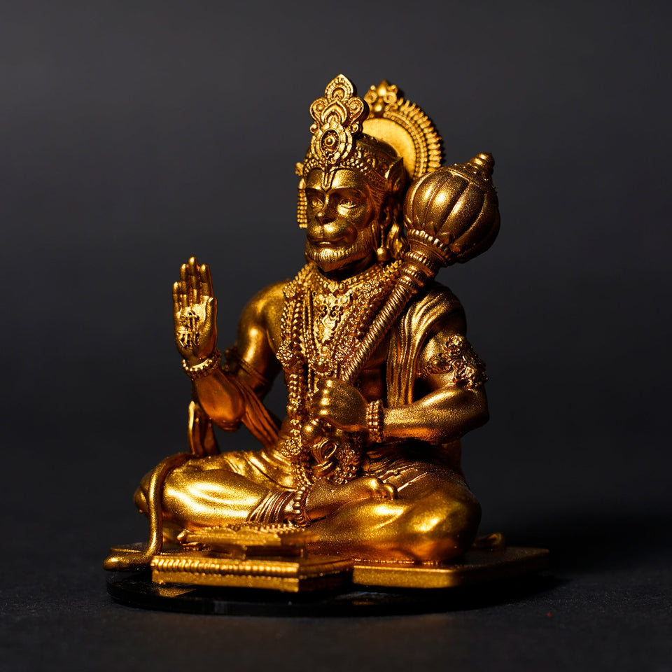 Lord Hanuman Ji — Seated Blessing Idol | Gold Finish | Car Dashboard