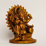Lord Ganesha – Seated Blessing Idol | Antique Gold | Car Dashboard | Murtihub