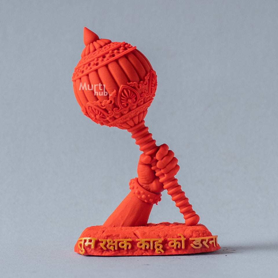 Hanuman Ji’s Gada — “Tum Rakshak Kahu Ko Darna” | Hand-Painted Idol for Car Dashboard