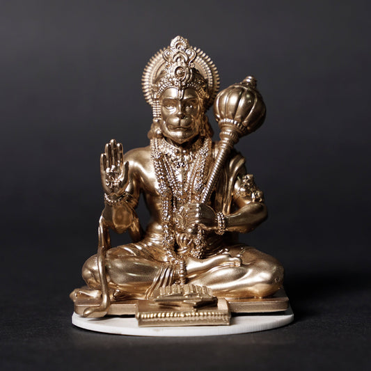 Lord Hanuman Ji — Seated Blessing Idol | Copper Gold Finish | Car Dashboard