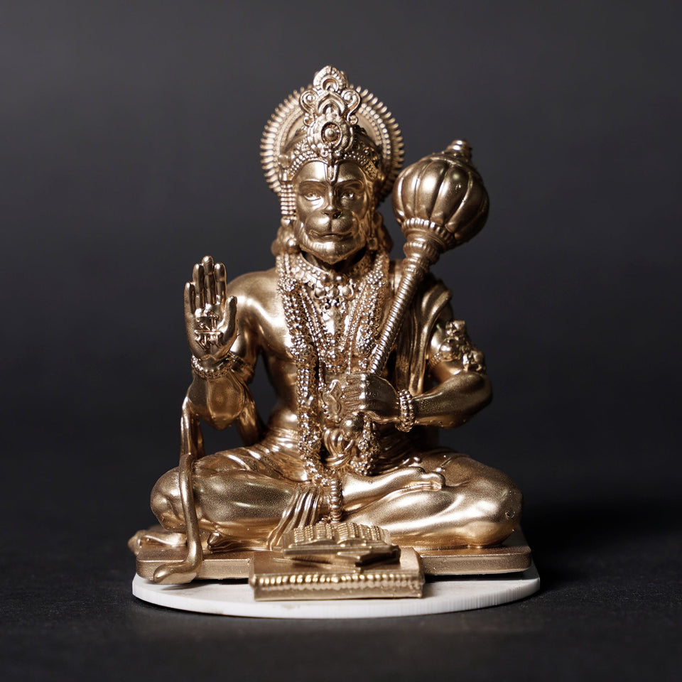 Lord Hanuman Ji — Seated Blessing Idol | Gold Finish | Car Dashboard