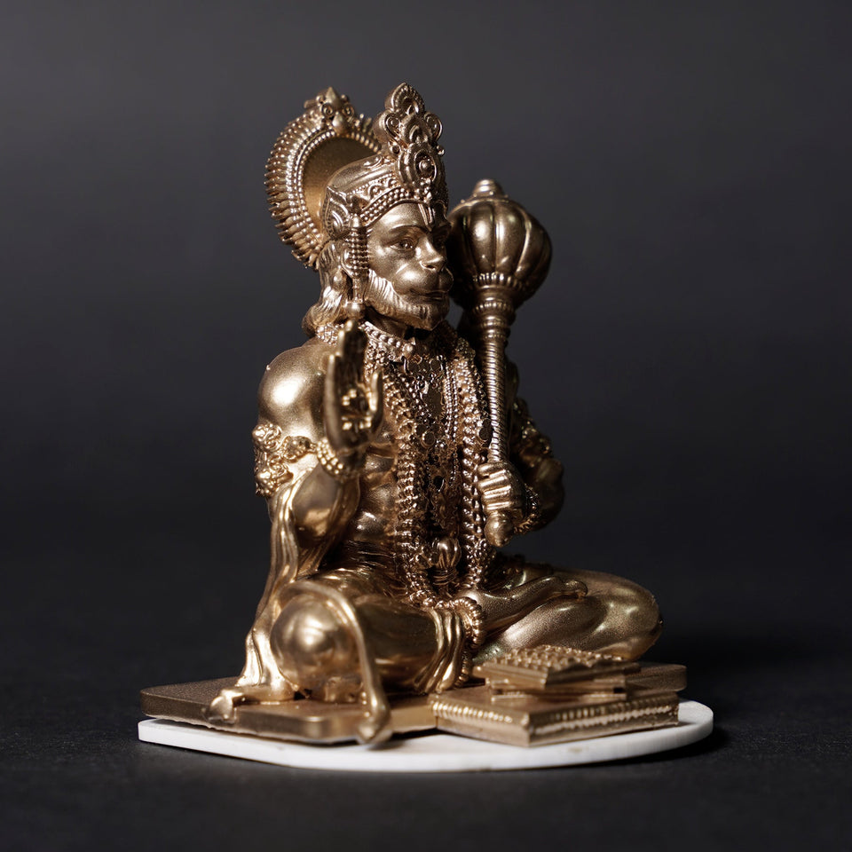 Lord Hanuman Ji — Seated Blessing Idol | Gold Finish | Car Dashboard