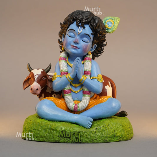 Baal Krishna Idol with Cow Hand Painted