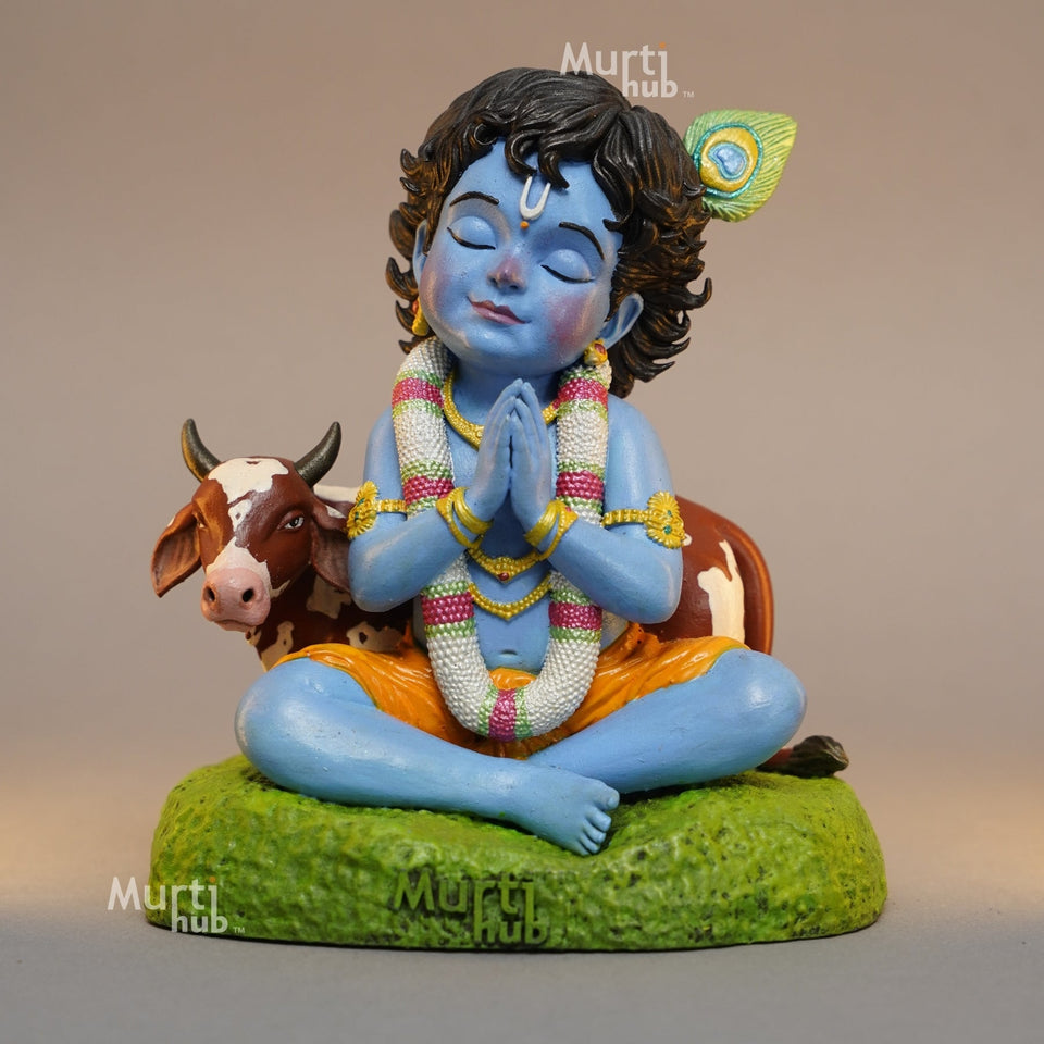 Baal Krishna Idol with Cow Hand Painted