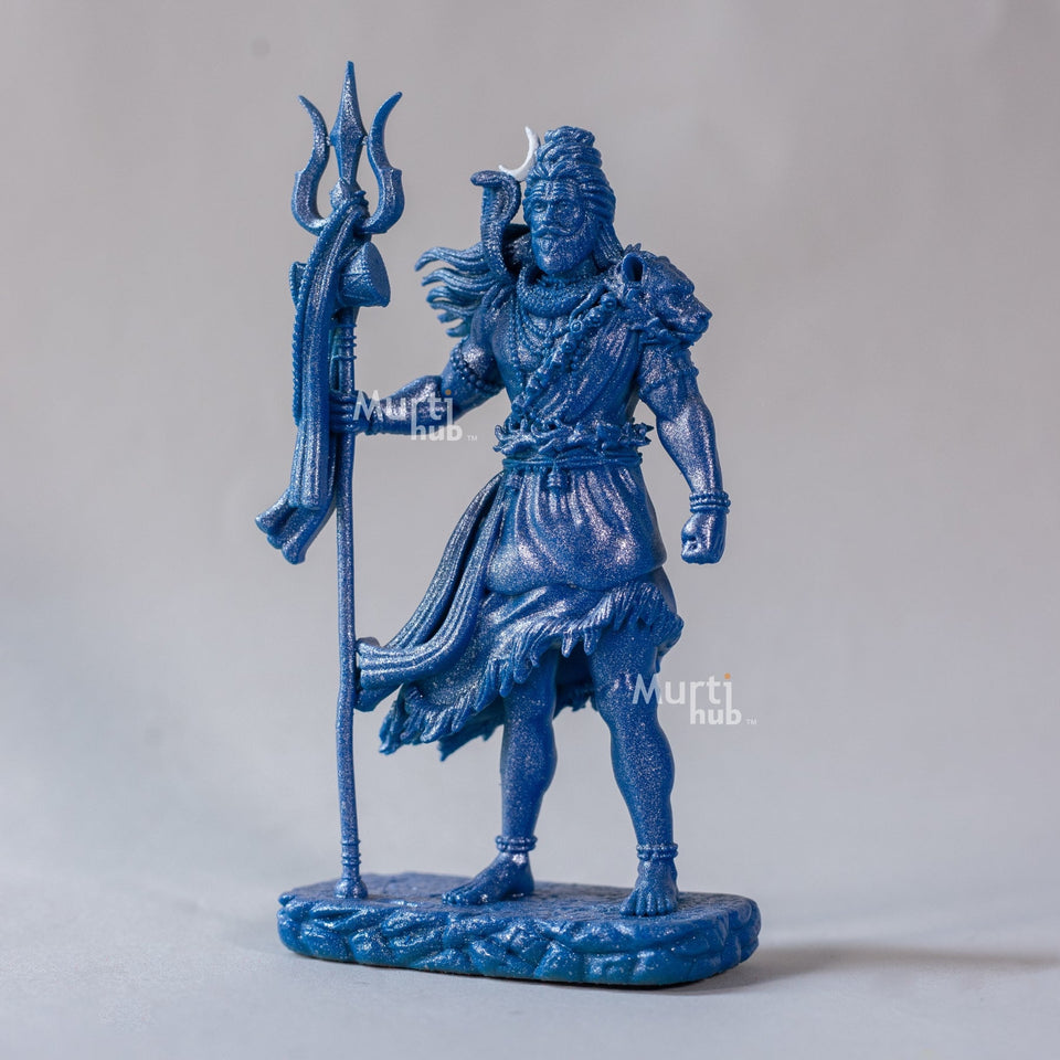 Shiva — The Protector | Standing Mahadev Idol for Car Dashboard | Antique Gold