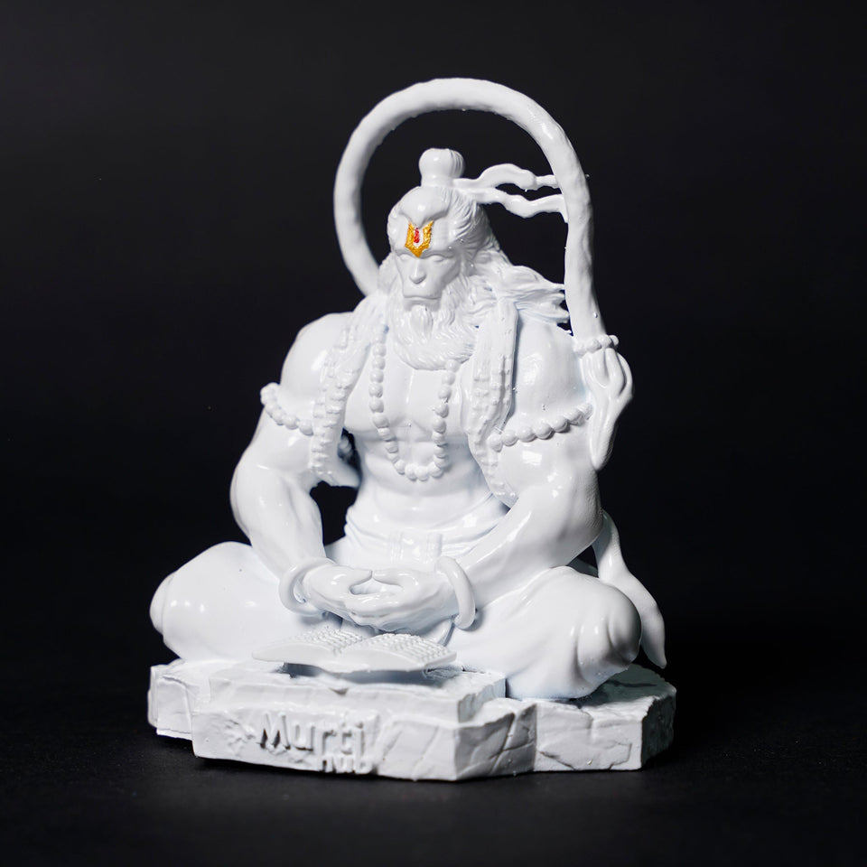 Pavan Sut Hanuman Ji — The Road Guardian | Pure White Finish | Car Dashboard Idol
