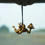 Sanjivani Hanuman in Action — Antique Gold | Flying Bajrangbali Idol for Car Dashboard