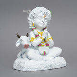 Baal Krishna with Cow — Divine Calm | Pure White Hand-Finished Idol for Home & Gift