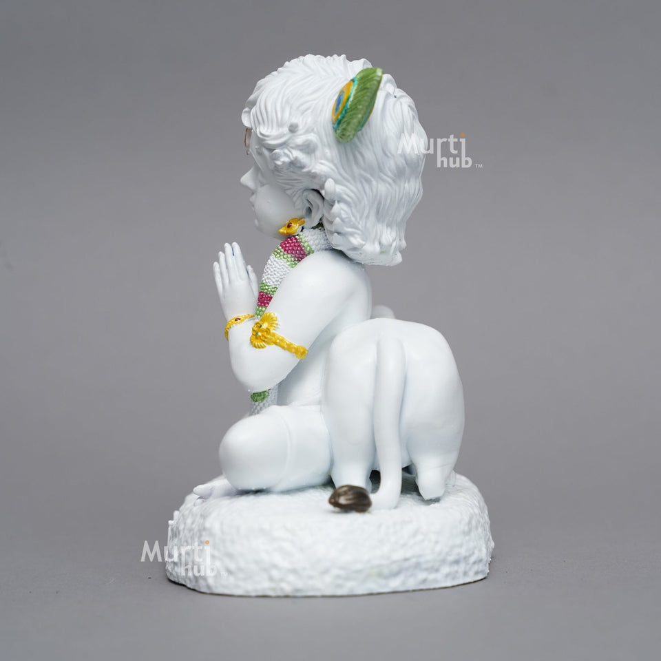 Baal Krishna with Cow — Divine Calm | Pure White Hand-Finished Idol for Home & Gift