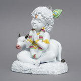 Baal Krishna with Cow — Divine Calm | Pure White Hand-Finished Idol for Home & Gift