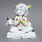 Baal Krishna with Cow — Divine Calm | Pure White Hand-Finished Idol for Home & Gift