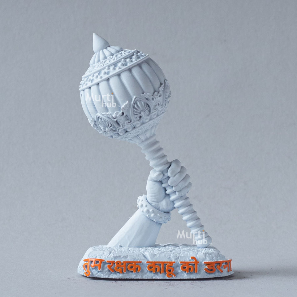 Hanuman Ji’s Gada — “Tum Rakshak Kahu Ko Darna” | Hand-Painted Idol for Car Dashboard