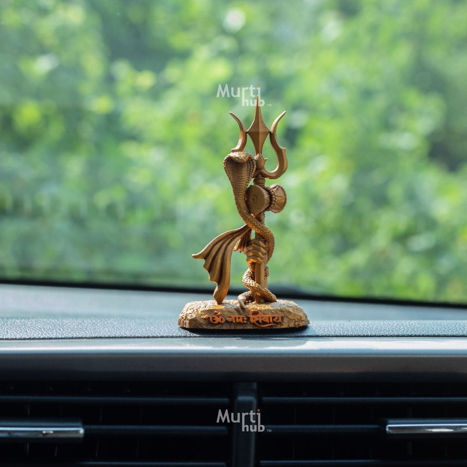 Shiva's Trishul Damru — Om Namah Shivay | Hand-Painted Resin Idol for Car Dashboard