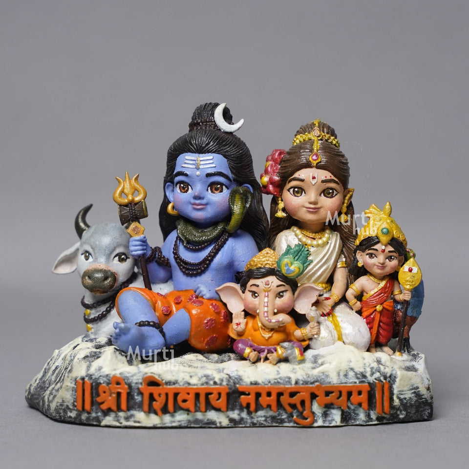 Shiv Parivar — Divine Harmony | Hand-Painted Shiva, Parvati, Ganesha & Kartikeya Idol