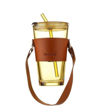 Glass Coffee Mug with Straw 450ML