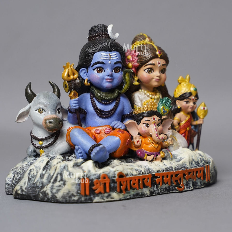 Shiv Parivar — Divine Harmony | Hand-Painted Shiva, Parvati, Ganesha & Kartikeya Idol