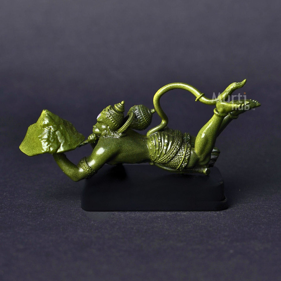 Sanjivani Hanuman in Action — Antique Gold | Flying Bajrangbali Idol for Car Dashboard