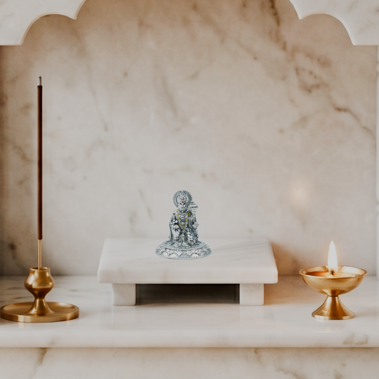 Hanuman Ji Silver Finish Brass Idol | Bajrangbali Murti with Gada for Home Temple