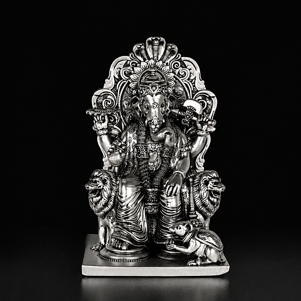 Simhasan Ganesha Silver Plated