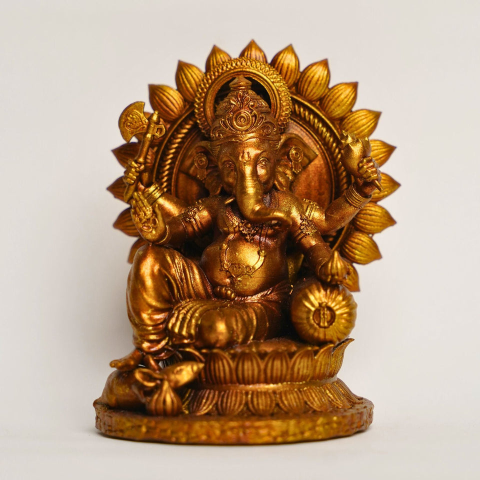 Lord Ganesha – Seated Blessing Idol | Antique Gold | Car Dashboard | Murtihub
