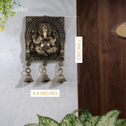 Brass Ganesh Square Frame Latkan with Bells