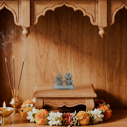 Brass Lakshmi Ganesh Idol in Silver Finish – Auspicious Home Décor & Gifting