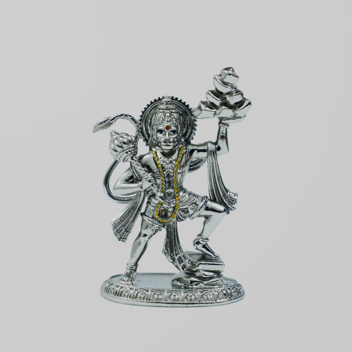 God Hanuman Murti Silver Finish Brass Idol | Sankat Mochan Bajrangbali Murti for Home & Office