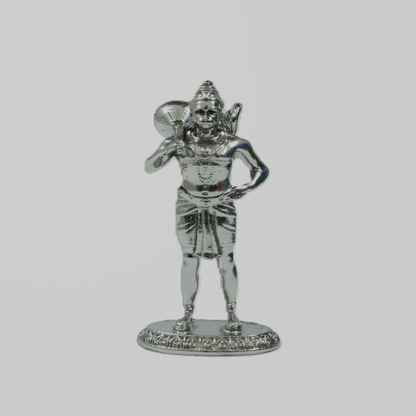 Standing Hanuman Ji Silver Finish Brass Idol | Bajrangbali Murti with Gada for Home & Office