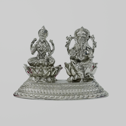 Brass Lakshmi Ganesh Idol in Silver Finish – Auspicious Home Décor & Gifting