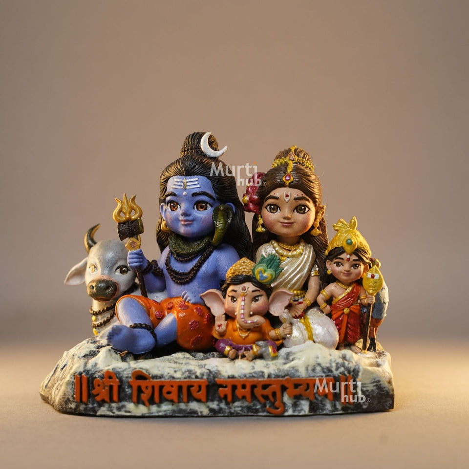 Shiv Parivar — Divine Harmony | Hand-Painted Shiva, Parvati, Ganesha & Kartikeya Idol