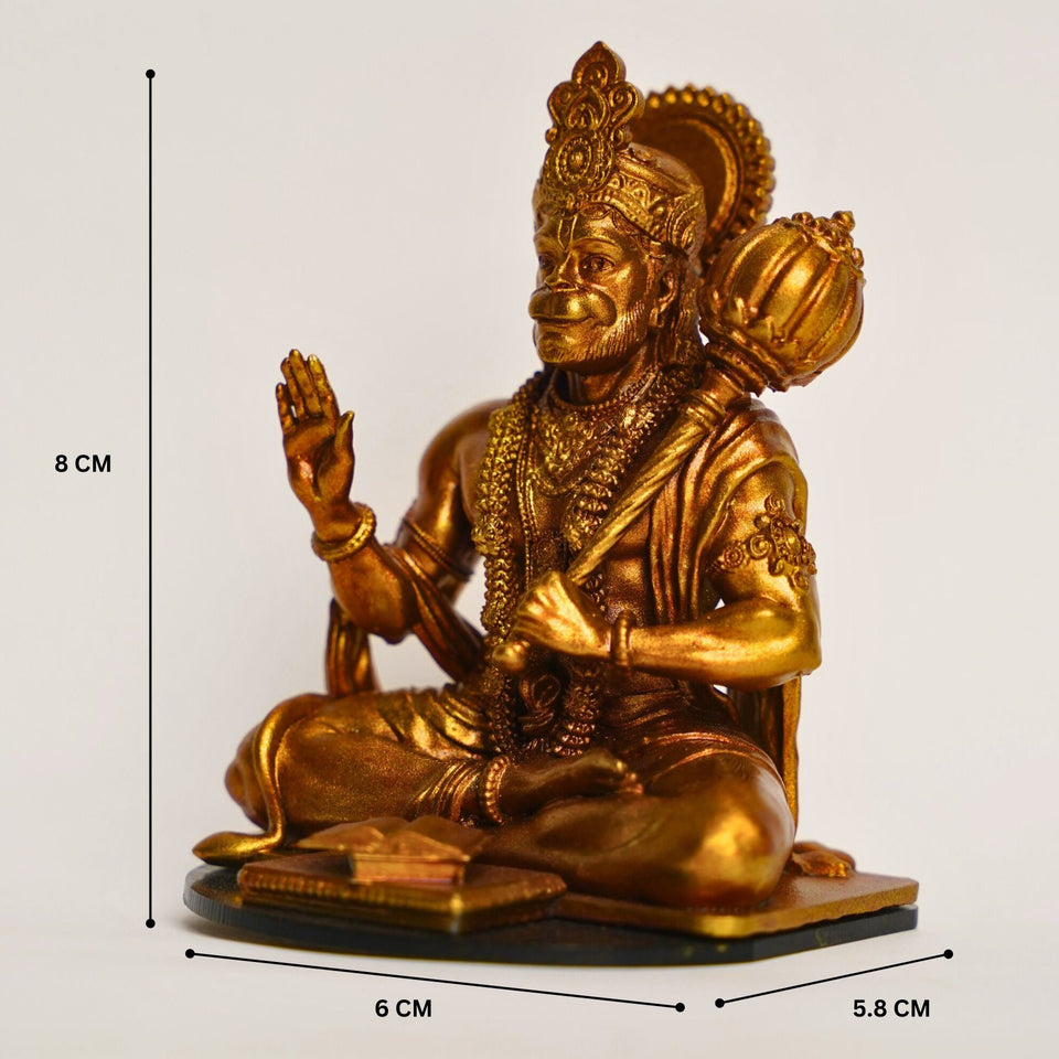 Lord Hanuman Ji — Seated Blessing Idol | Gold Finish | Car Dashboard
