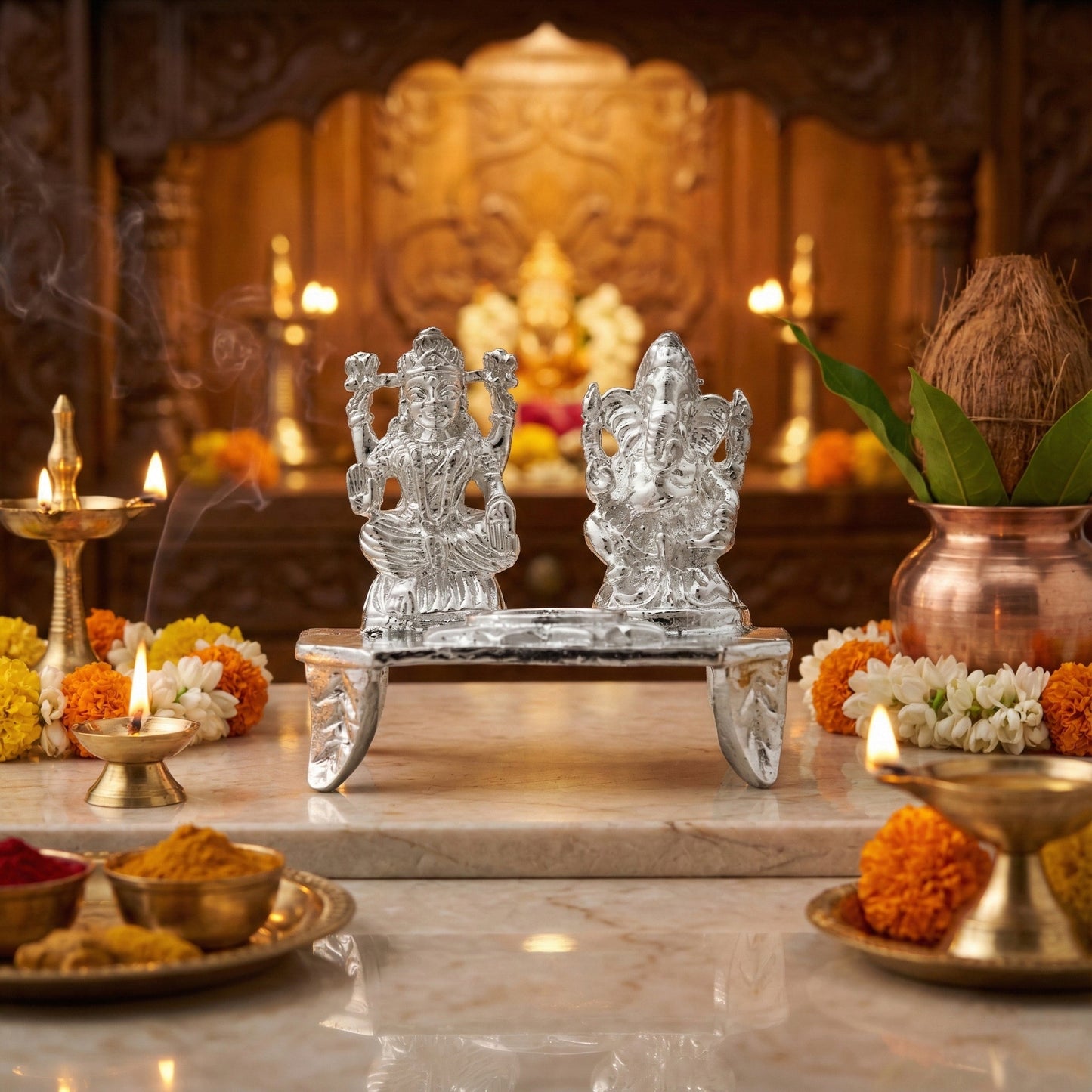 Lakshmi Ganesha Idol Set – Handcrafted Prosperity & Wisdom Murti for Pooja & Gifting