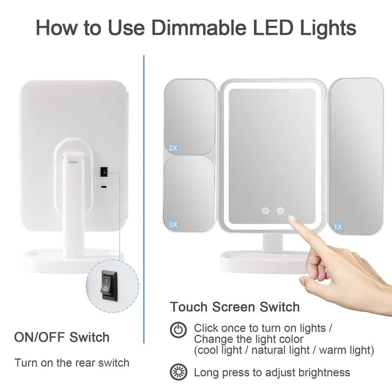 Multifold LED Makeup Mirror (1x/2x/3x)