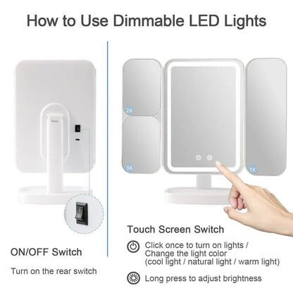 Multifold LED Makeup Mirror (1x/2x/3x)