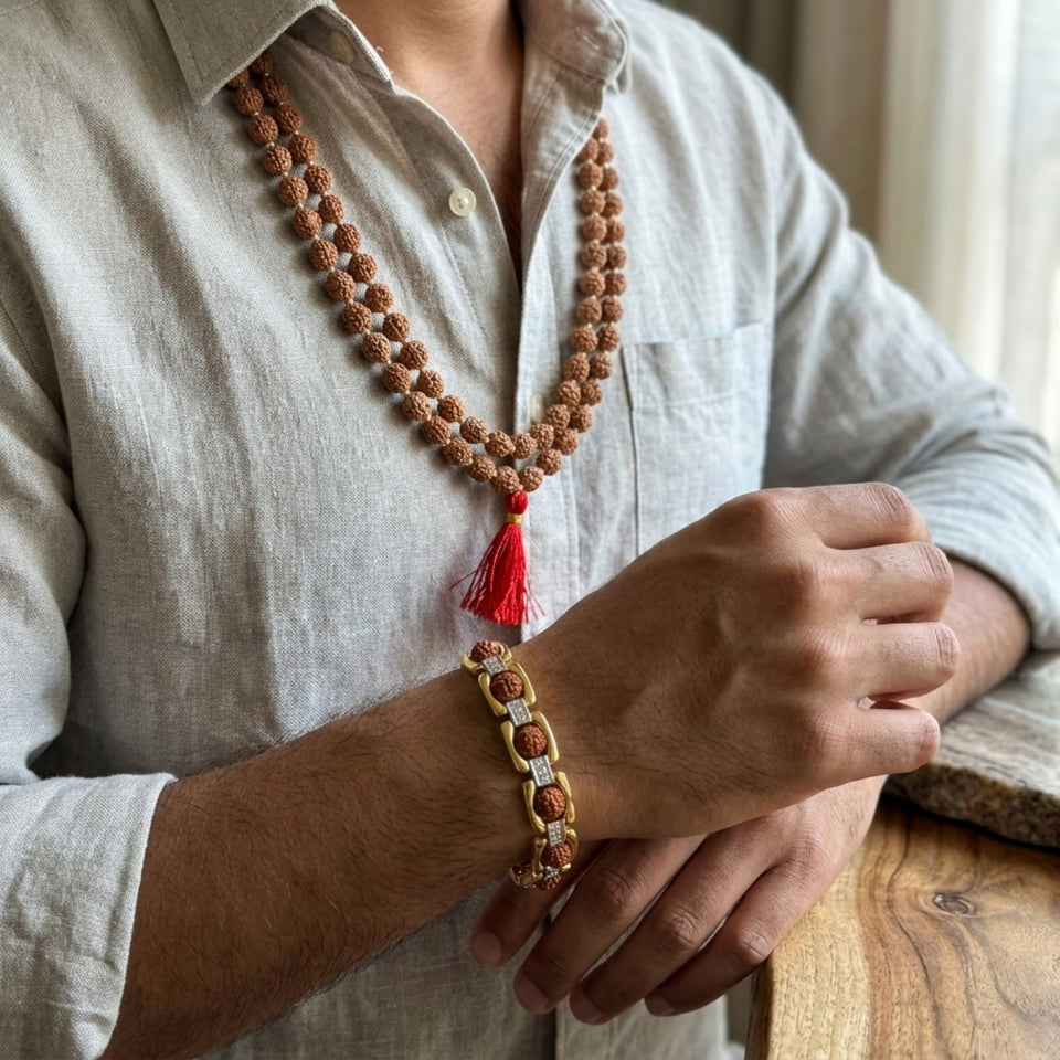 Rudraksha Bracelet & 5 Mukhi Rudraksha Mala Combo